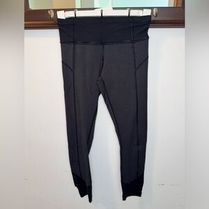 Lululemon Black and Grey Cropped Pinstriped Athletic Leggings Size 4
